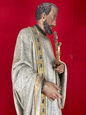 St. Francis Xavier Sculpture style Gothic - Style en Fully Hand - Carved Wood Polychrome , Belgium  19 th century