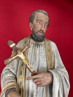 St. Francis Xavier Sculpture style Gothic - Style en Fully Hand - Carved Wood Polychrome , Belgium  19 th century