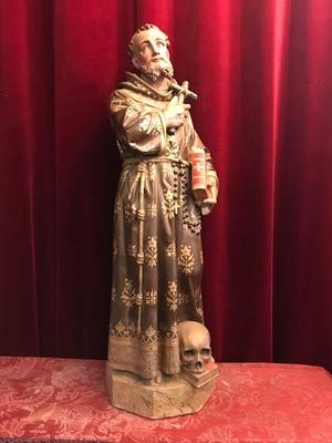St. Franciscus Statue style Gothic - style en Terra-Cotta polychrome, France 19th century ( anno 1875 )