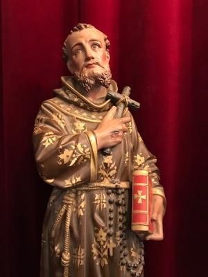 St. Franciscus Statue style Gothic - style en Terra-Cotta polychrome, France 19th century ( anno 1875 )
