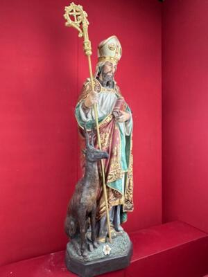 St. Hubertus Statue style Gothic - Style en Plaster polychrome, Belgium  19 th century ( Anno 1885 )