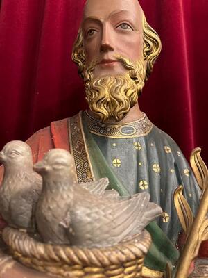 St. Joachim Sculpture style Gothic - Style en Hand - Carved Wood Polychrome , Belgium  19 th century ( Anno 1865 )