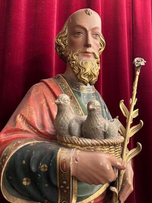 St. Joachim Sculpture style Gothic - Style en Hand - Carved Wood Polychrome , Belgium  19 th century ( Anno 1865 )