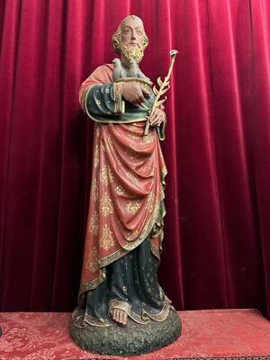 St. Joachim Sculpture style Gothic - Style en Hand - Carved Wood Polychrome , Belgium  19 th century ( Anno 1865 )