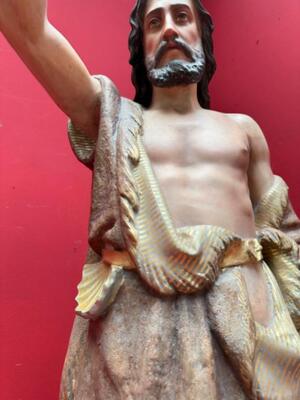 St. John The Baptist Statue style Gothic - Style en Plaster polychrome, Belgium  19 th century ( Anno 1885 )