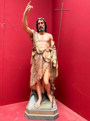 St. John The Baptist Statue style Gothic - Style en Plaster polychrome, Belgium  19 th century ( Anno 1885 )