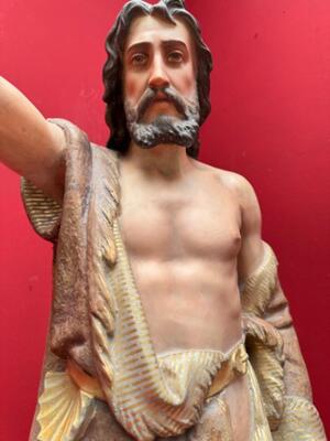 St. John The Baptist Statue style Gothic - Style en Plaster polychrome, Belgium  19 th century ( Anno 1885 )