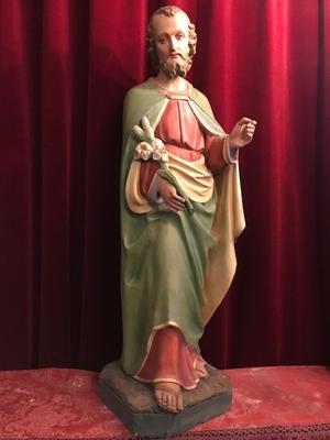 St. Joseph Statue style Gothic - style en plaster polychrome, Belgium 19th century