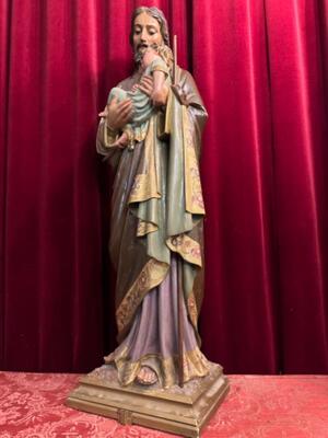 St. Joseph With Child Statue style Gothic - Style en Wood Polychrome, France 19 th century ( Anno 1865 )