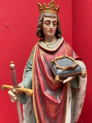 St. Louis Statue style Gothic - Style en Plaster polychrome, France 19 th century ( Anno 1885 )