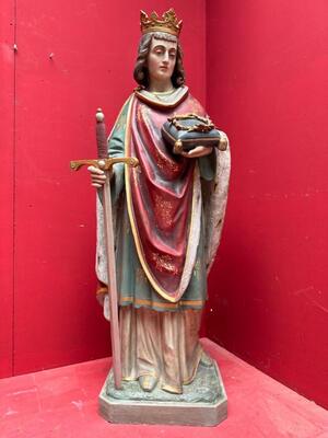 St. Louis Statue style Gothic - Style en Plaster polychrome, France 19 th century ( Anno 1885 )