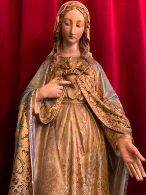 St. Mary Statue style Gothic - style en PLASTER POLYCHROME, France 19th century ( anno 1890 )