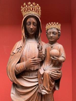 St. Mary With Child style Gothic - style en hand-carved wood , Belgium 19th century