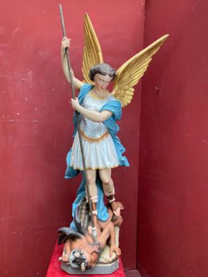 St. Michael Statue style Gothic - style en Terra - Cotta Polychrome, France 19 th century ( Anno 1865 )