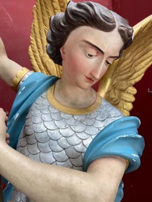 St. Michael Statue style Gothic - style en Terra - Cotta Polychrome, France 19 th century ( Anno 1865 )