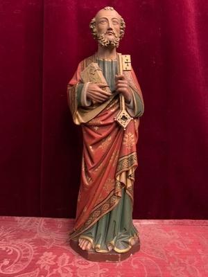 St. Peter Sculpture style Gothic - style en Sandstone Polychrome, Belgium 19th century ( anno 1880 )