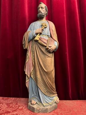 St. Peter Statue style Gothic - Style en Terra - Cotta Polychrome, France 19 th century ( Anno 1865 )