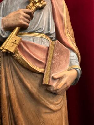 St. Peter Statue style Gothic - Style en Terra - Cotta Polychrome, France 19 th century ( Anno 1865 )