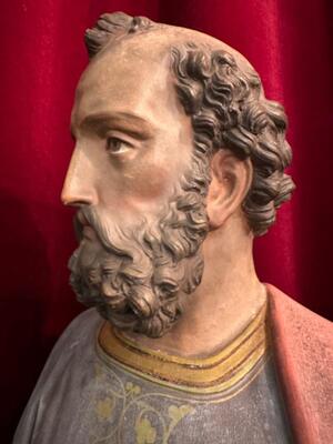 St. Peter Statue style Gothic - Style en Terra - Cotta Polychrome, France 19 th century ( Anno 1865 )