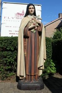 St. Theresia Statue Glass Eyes style Gothic - Style en plaster polychrome, Belgium 19th century