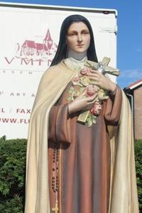 St. Theresia Statue Glass Eyes style Gothic - Style en plaster polychrome, Belgium 19th century