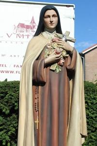 St. Theresia Statue Glass Eyes style Gothic - Style en plaster polychrome, Belgium 19th century