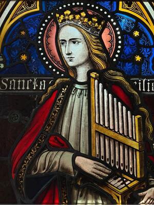 1 Gothic - Style Stained Glass Window St. Cecillia