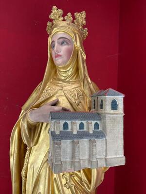 Statue By:  Regony  style Gothic - Style en Terra - Cotta Polychrome, France 19 th century ( Anno 1885 )