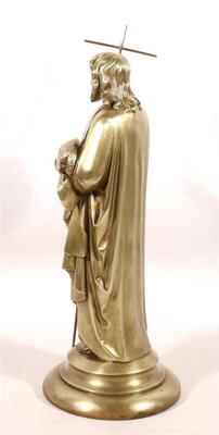 Statue Jesus The Good Shepherd  style Gothic - Style en Bronze Gilt, Belgium  19 th century