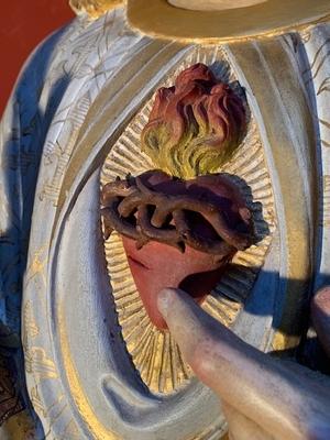 Statue Sacred Heart style Gothic - style en Terra - Cotta Polychrome, France 19th century