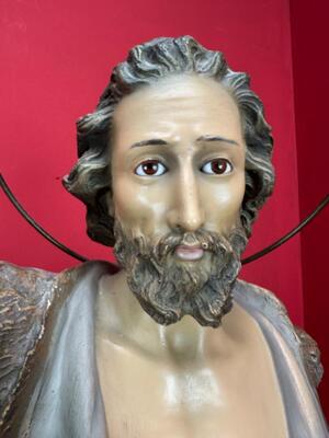 Statue St. John Baptist style Gothic - Style en Plaster polychrome / Glass Eyes , Olot - Spain 20 th century ( Anno 1910 )