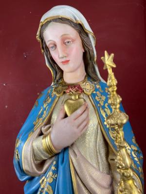 Statue St. Mary  style Gothic - style en Plaster polychrome, Belgium 19 th century ( Anno 1875 )