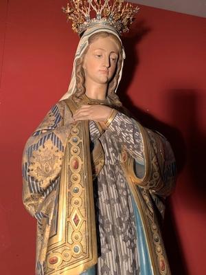 Statue St. Mary Immaculatae Conceptionis  style Gothic - style en wood polychrome, Belgium 19th century ( anno 1890 )