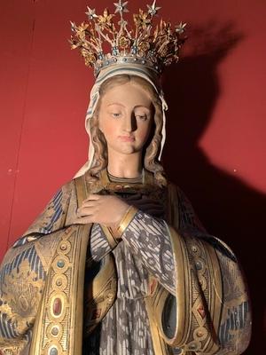 Statue St. Mary Immaculatae Conceptionis  style Gothic - style en wood polychrome, Belgium 19th century ( anno 1890 )