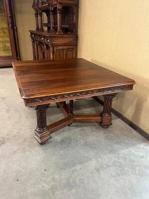 Table Signed: V. Aimone style Gothic - Style en Walnut wood , France 19 th century