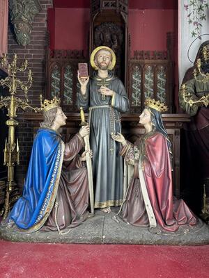 The Third Order Scene Of St. Francis”, With St. Elisabeth And St. Louis  style Gothic - Style en Terra - Cotta Polychrome, France 19 th century ( Anno 1867 )