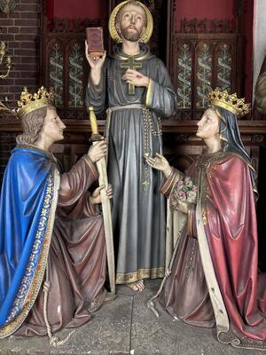 The Third Order Scene Of St. Francis”, With St. Elisabeth And St. Louis  style Gothic - Style en Terra - Cotta Polychrome, France 19 th century ( Anno 1867 )