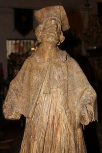Hand-Carved Full Oak Statue St. Johannes Nepomucenus en Oak, SOUTHERN-GERMANY 17 th century