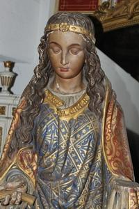 Hand-Carved Statue St. Agnes en wood polychrome, France 19th century