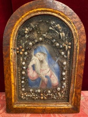 House Blessing St. Mary / Mater Dolorosa Behind Glass  en Fully hand - made and hand painted , Austria 18th century  ( 1750 )