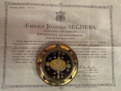 1  Large Reliquary - Relic Ex Veste Interiori St. Therese Of Lisieux With Original Document