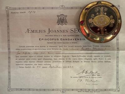 1  Large Reliquary - Relic Ex Veste Interiori St. Therese Of Lisieux With Original Document