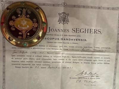 1  Large Reliquary - Relic Ex Veste Interiori St. Therese Of Lisieux With Original Document