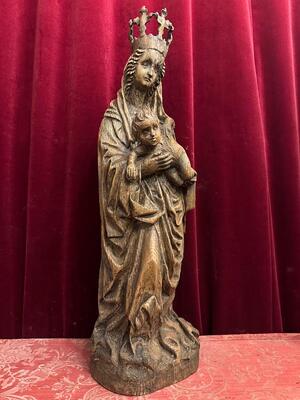 Madonna With Child Sculpture  en Hand - Carved Wood , Belgium  19 th century