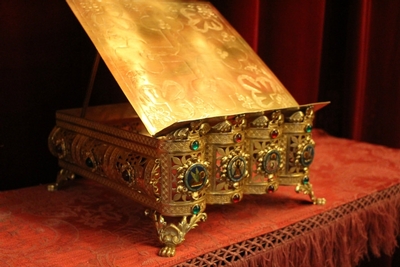 Missal Stand en Brass / Bronze / Glass / Emamel / New Polished and Varnished., France 19th century