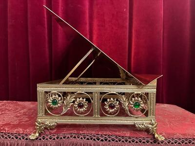 Missal Stand Adustable en Brass / Bronze / Enamel / Stones / Polished and Varnished, France 19 th century ( Anno 1865 )