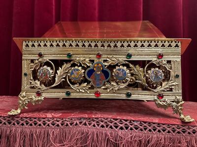 Missal Stand Adustable en Brass / Bronze / Enamel / Stones / Polished and Varnished, France 19 th century ( Anno 1865 )