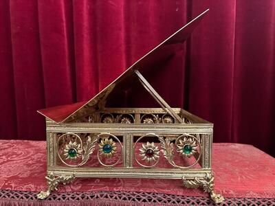 Missal Stand Adustable en Brass / Bronze / Enamel / Stones / Polished and Varnished, France 19 th century ( Anno 1865 )