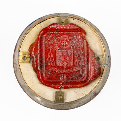 Multi Reliquary Ex Ossibus Relics : S. Cornelii Pap,S. Blassi Ep, S. Martini Ep, S. Bavonis C. With Original Document en Brass / Glass / Wax Seal, Gent - Belgium  19 th century ( Anno 1869 )