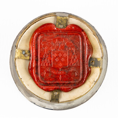 Multi Reliquary Ex Ossibus Relics : St. Albert, St. Edmund, St. Frederic, St. King Eduard. With Original Document   en Brass / Glass / Wax Seal, Gent - Belgium  19 th century ( Anno 1869 )